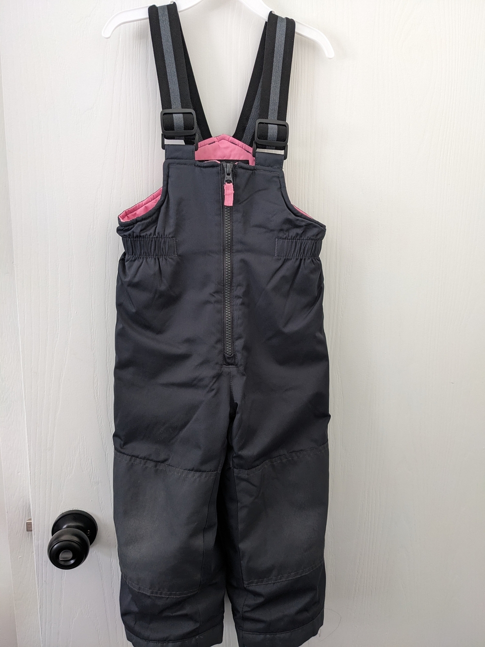 Girls Black Snow Bib Overalls with Pink Lining